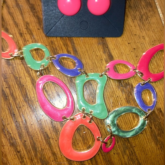 Colorful Enamel Statement Necklace and Earrings - Picture 3 of 5